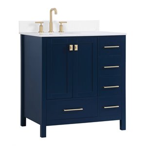 Elegant Decor Irene 32&quot Solid Wood Single Bathroom Vanity w/ Backsplash in Blue