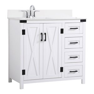 Elegant Decor Grant 36&quot MDF Wood & Stone Bathroom Vanity with Backsplash - White