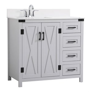 Elegant Decor Grant 36&quot MDF Wood & Stone Bathroom Vanity with Backsplash in Gray