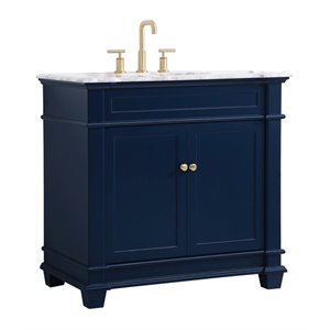 Elegant Decor Wesley 36&quot Steel and Solid Wood Single Bathroom Vanity Set in Blue