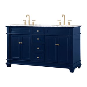 Elegant Decor Wesley 60&quot Steel and Solid Wood Double Bathroom Vanity Set in Blue