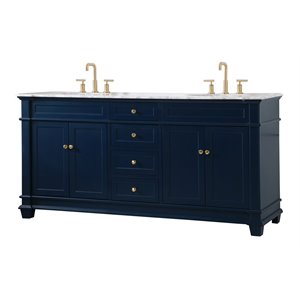 Elegant Decor Wesley 72&quot Steel and Solid Wood Double Bathroom Vanity Set in Blue