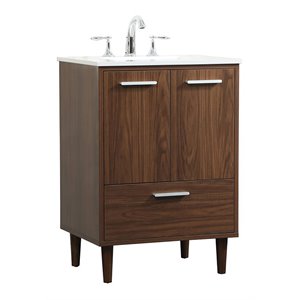 Elegant Decor Baldwin 24&quot Solid Wood and MDF Bathroom Vanity in Walnut