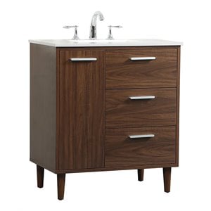 Elegant Decor Baldwin 30&quot Solid Wood and MDF Bathroom Vanity in Walnut