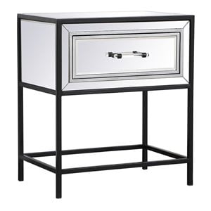 Elegant Decor Beau 21&quot Metal and MDF Mirrored One Drawer End Table in Black