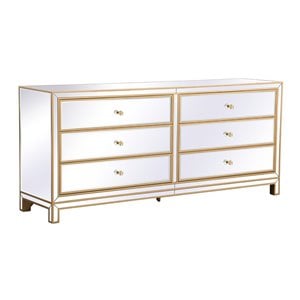 Elegant Decor Reflexion 72&quot Metal and MDF Mirrored Six-Drawer Dresser in Gold