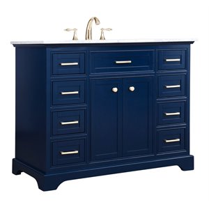 Elegant Decor Americana 42&quot Solid Wood and Metal Single Bathroom Vanity in Blue