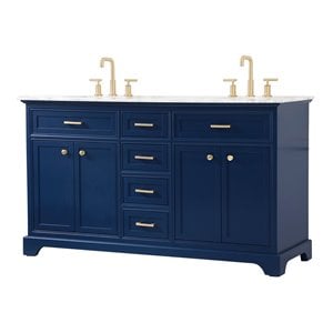 Elegant Decor Americana 60&quot Solid Wood and Metal Single Bathroom Vanity in Blue