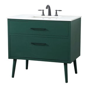 Elegant Decor Boise 36&quot Solid Wood and MDF Bathroom Vanity in Green
