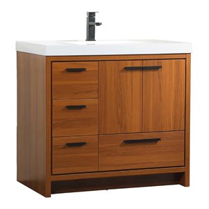 Elegant Decor Wyatt 36&quot Aluminum Alloy and MDF Single Bathroom Vanity in Teak