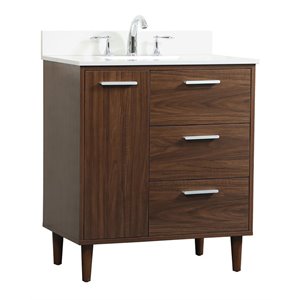 Elegant Decor Baldwin 30&quot Solid Wood Bathroom Vanity with Backsplash in Walnut