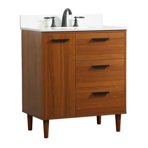 Elegant Decor Baldwin 30&quot Solid Wood Bathroom Vanity with Backsplash in Teak