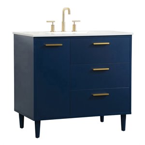 Elegant Decor Baldwin 36&quot Solid Wood and MDF Bathroom Vanity in Blue