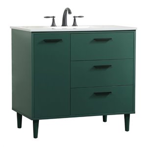 Elegant Decor Baldwin 36&quot Solid Wood and MDF Bathroom Vanity in Green