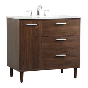 Elegant Decor Baldwin 36&quot Solid Wood and MDF Bathroom Vanity in Walnut