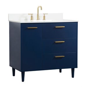 Elegant Decor Baldwin 36&quot Solid Wood Bathroom Vanity with Backsplash in Blue