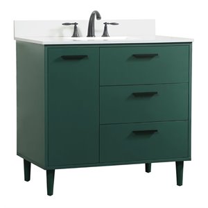 Elegant Decor Baldwin 36&quot Solid Wood Bathroom Vanity with Backsplash in Green