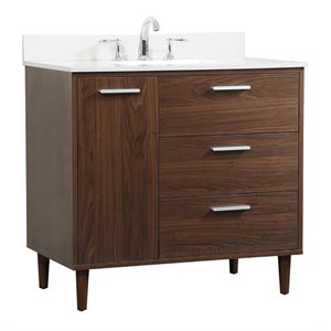 Elegant Decor Baldwin 36&quot Solid Wood Bathroom Vanity with Backsplash in Walnut