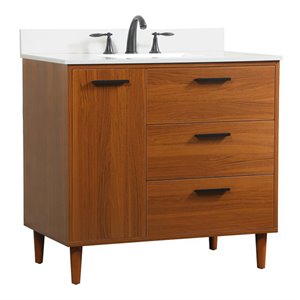 Elegant Decor Baldwin 36&quot Solid Wood Bathroom Vanity with Backsplash in Teak