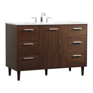 Elegant Decor Baldwin 48&quot Solid Wood and MDF Bathroom Vanity in Walnut