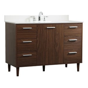 Elegant Decor Baldwin 48&quot Solid Wood Bathroom Vanity with Backsplash in Walnut