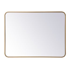 Elegant Decor Evermore 27x36&quot Soft Corner Metal Rectangular Mirror in Brass