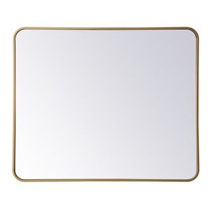 Elegant Decor Evermore 30x36&quot Soft Corner Metal Rectangular Mirror in Brass