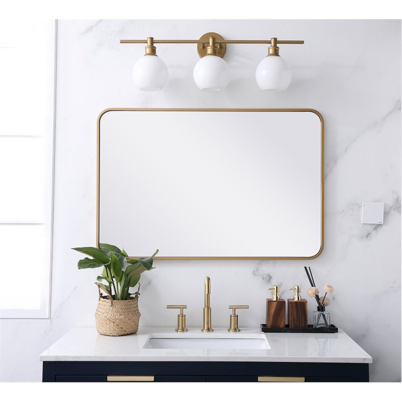 elegant decor evermore 24x36&quot soft corner metal rectangular mirror in brass