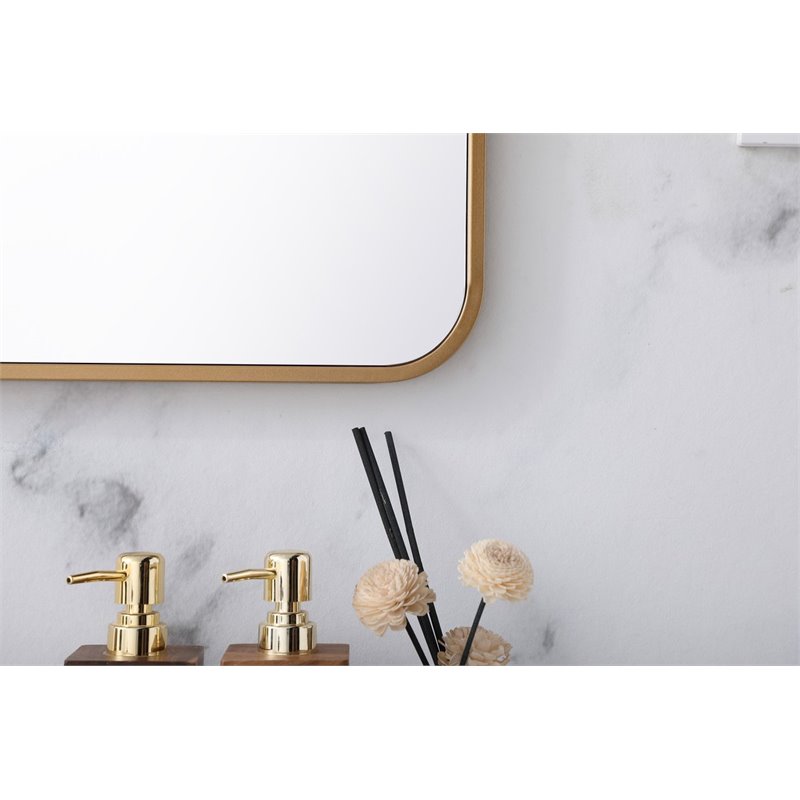 elegant decor evermore 24x36&quot soft corner metal rectangular mirror in brass