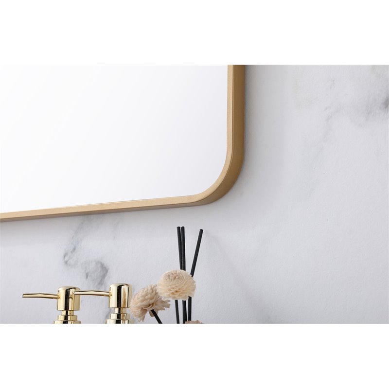 elegant decor evermore 24x36&quot soft corner metal rectangular mirror in brass