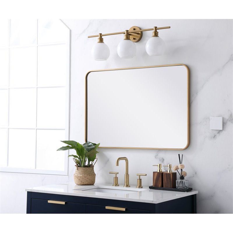 elegant decor evermore 24x36&quot soft corner metal rectangular mirror in brass