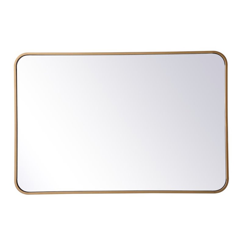 Elegant Decor Evermore 24x36&quot Soft Corner Metal Rectangular Mirror in Brass