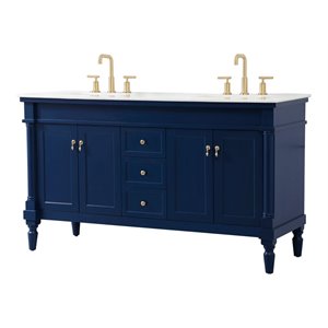 Elegant Decor Lexington 60&quot Solid Wood Double Bathroom Vanity in Blue