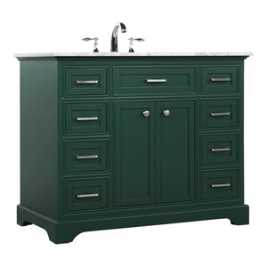 Elegant Decor Americana 42&quot Metal MDF Marble Single Bathroom Vanity in Green