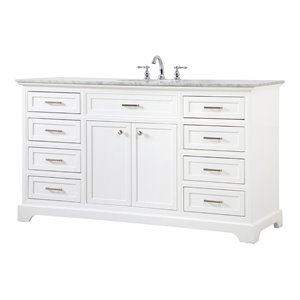 Elegant Decor Americana 60&quot Metal MDF Marble Single Bathroom Vanity in White