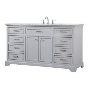 Elegant Decor Americana 60&quot Metal MDF Marble Single Bathroom Vanity in Gray