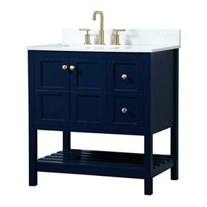 Elegant Decor Theo 32&quot MDF Single Bathroom Vanity with Backsplash in Blue