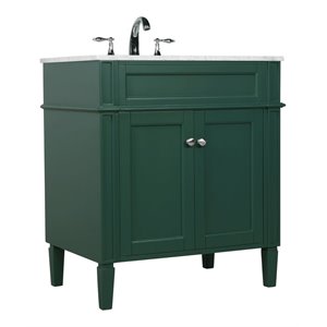 Elegant Decor Park Avenue 30&quot Metal MDF Marble Single Bathroom Vanity in Green