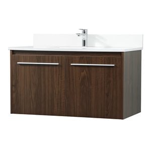 Elegant Decor Penn 36&quot MDF Single Bathroom Vanity with Backsplash in Walnut