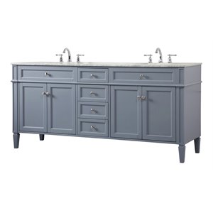 Elegant Decor Park Avenue 72&quot Metal MDF Marble Double Bathroom Vanity in Gray