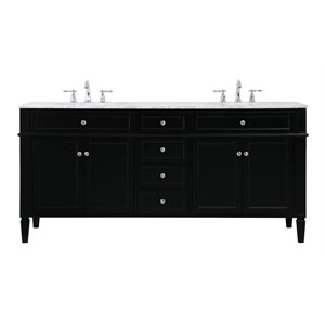 Elegant Decor Park Avenue 72&quot Metal MDF Marble Double Bathroom Vanity in Black