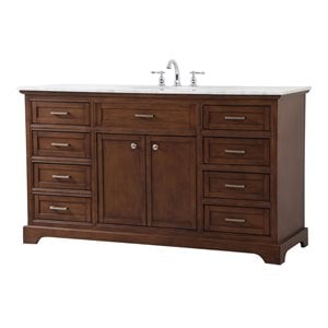 Elegant Decor Americana 60&quot Metal MDF Marble Single Bathroom Vanity in Teak
