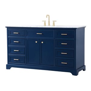Elegant Decor Americana 60&quot Metal MDF Marble Single Bathroom Vanity in Blue