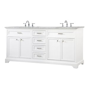 Elegant Decor Americana 72&quot Metal MDF Marble Double Bathroom Vanity in White