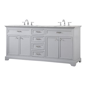 Elegant Decor Americana 72&quot Metal MDF Marble Double Bathroom Vanity in Gray