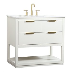 Elegant Decor Larkin 36&quot Solid Wood MDF Single Bathroom Vanity in White