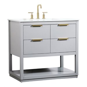 Elegant Decor Larkin 36&quot Solid Wood MDF Single Bathroom Vanity in Gray