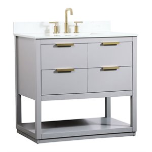 Elegant Decor Larkin 36&quot MDF Single Bathroom Vanity with Backsplash in Gray