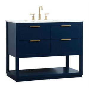 Elegant Decor Larkin 42&quot Solid Wood MDF Single Bathroom Vanity in Blue