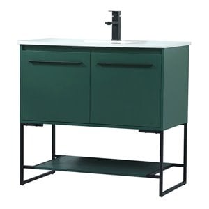 Elegant Decor Sloane 36&quot MDF and Steel Single Bathroom Vanity in Green